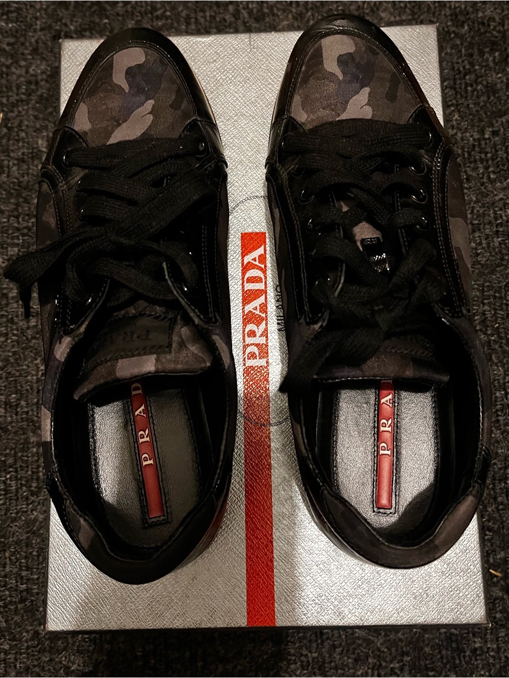 Prada - EUC Black Camouflage Low-Top Sneakers